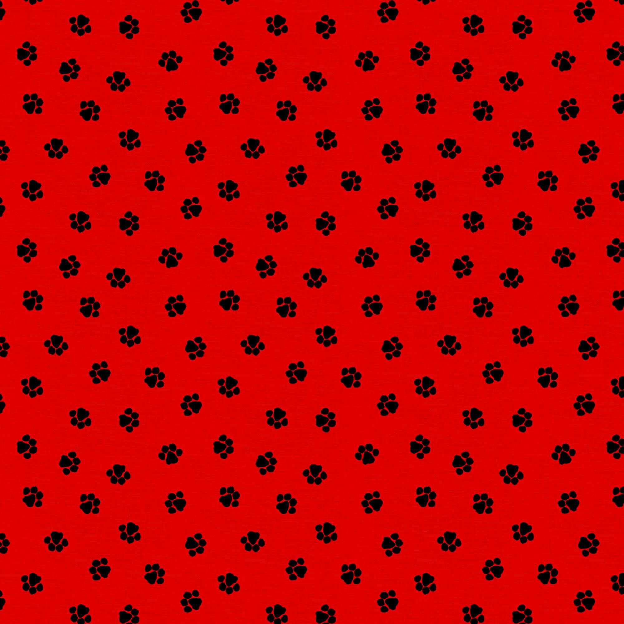 Fabric Editions Red Paw Print Cotton Fabric